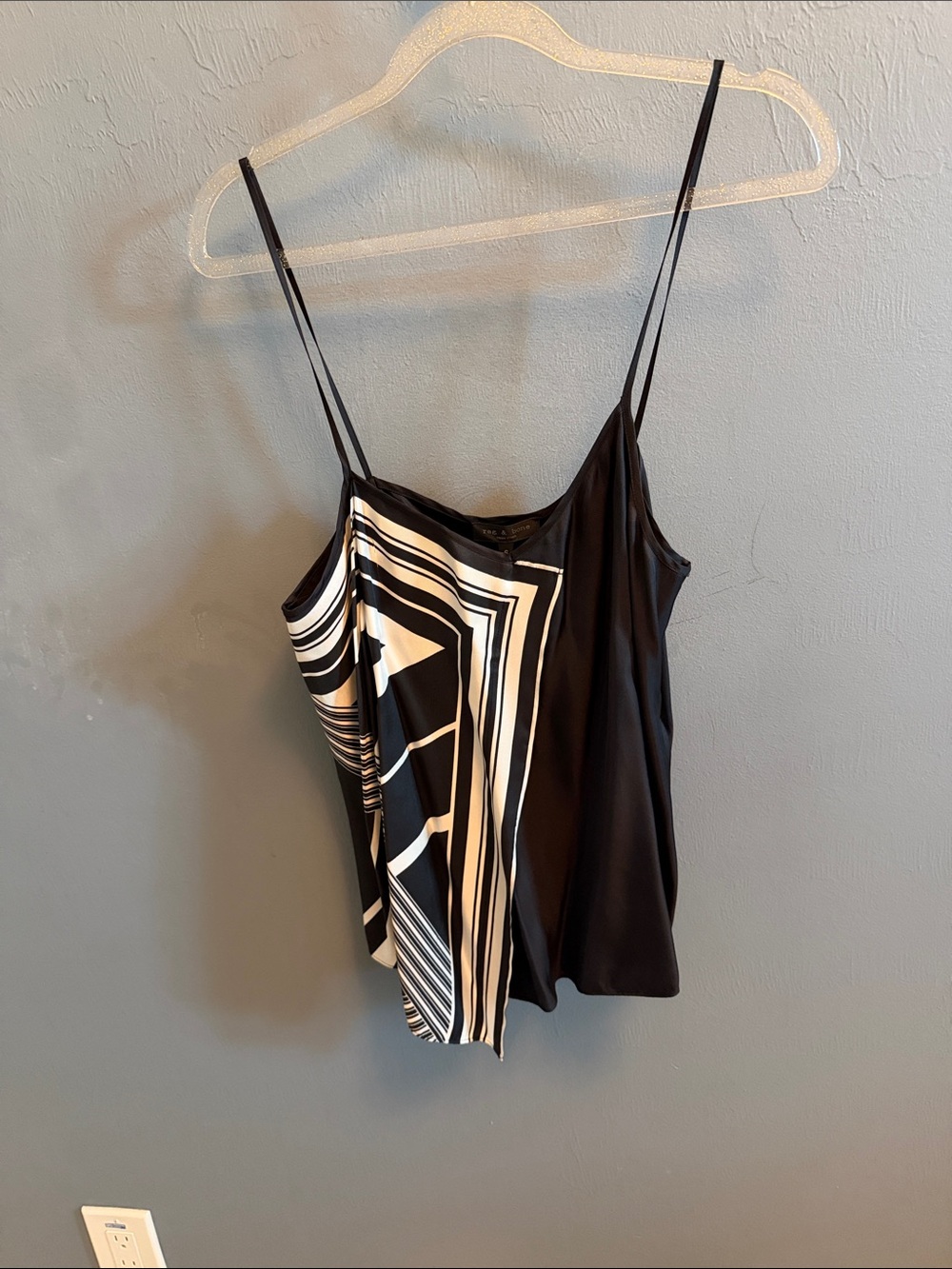 rag & bone Black and White Geometric Silk Cami